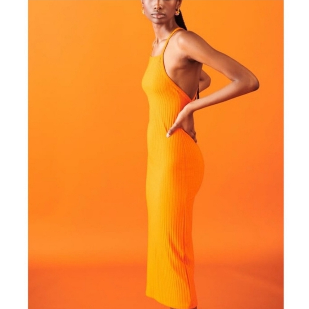 Zara Orange Ribbed Maxi Dress Size S
